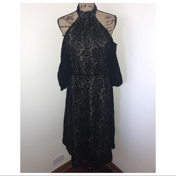 ALICE + OLIVIA COLD-SHOULDER VELVET MIDI DRESS - Picture 2 of 8